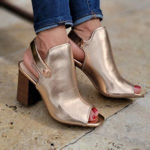 Shoes Peep Toe Chunky Heel Slingback Booties Rose Gold Color